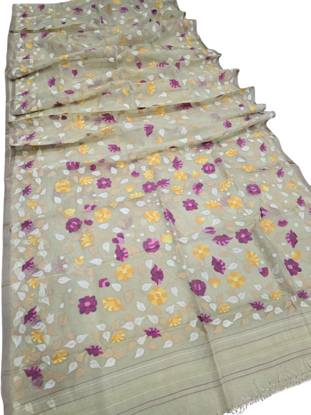 Indeloom's beige handwoven jamdani Silk Sarees