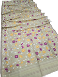 Indeloom's beige handwoven jamdani Silk Sarees
