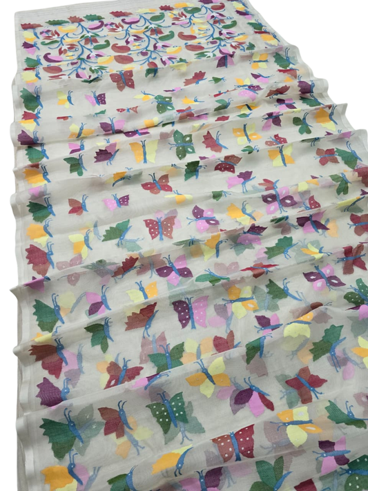 Indeloom's white handwoven jamdani Silk Sarees