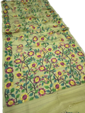 Indeloom's olive handwoven jamdani Silk Sarees