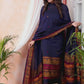 Midnight Blue | Handloom Jamdani Muslin Unstitched 2-Piece Kurti | Baluchari Design