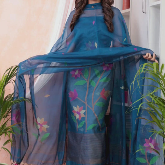 Ultramarine | Handloom Jamdani Muslin Unstitched 2-Piece Kurti