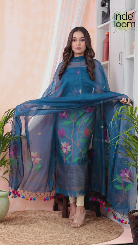 Ultramarine | Handloom Jamdani Muslin Unstitched 2-Piece Kurti