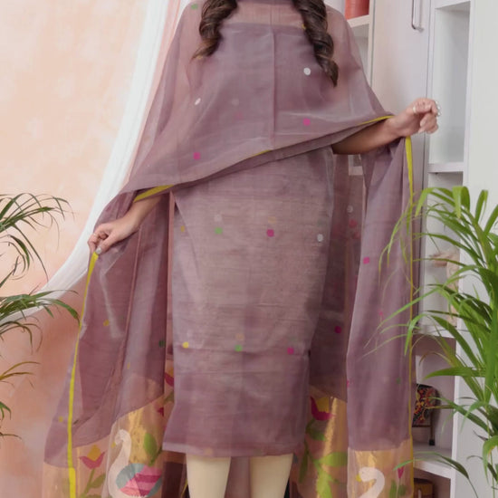 Vintage Mauve | Handloom Jamdani Muslin Unstitched 2-Piece Kurti | Paithani Design