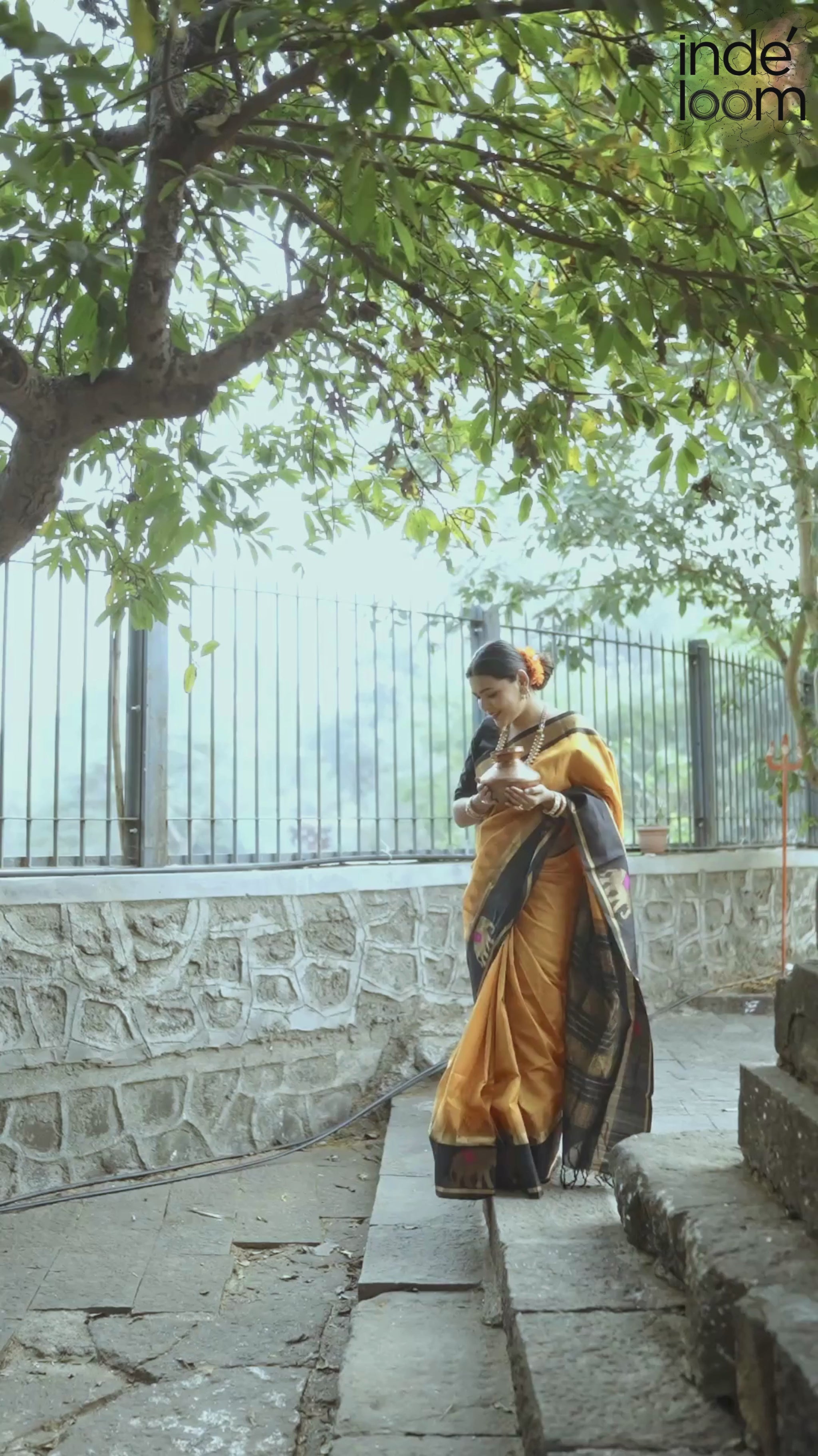 Pure Handloom Korvai Saree | Honey Yellow and Coal Black