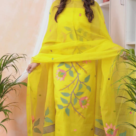 Sunflower Yellow | Handloom Jamdani Muslin Unstitched 2-Piece Kurti