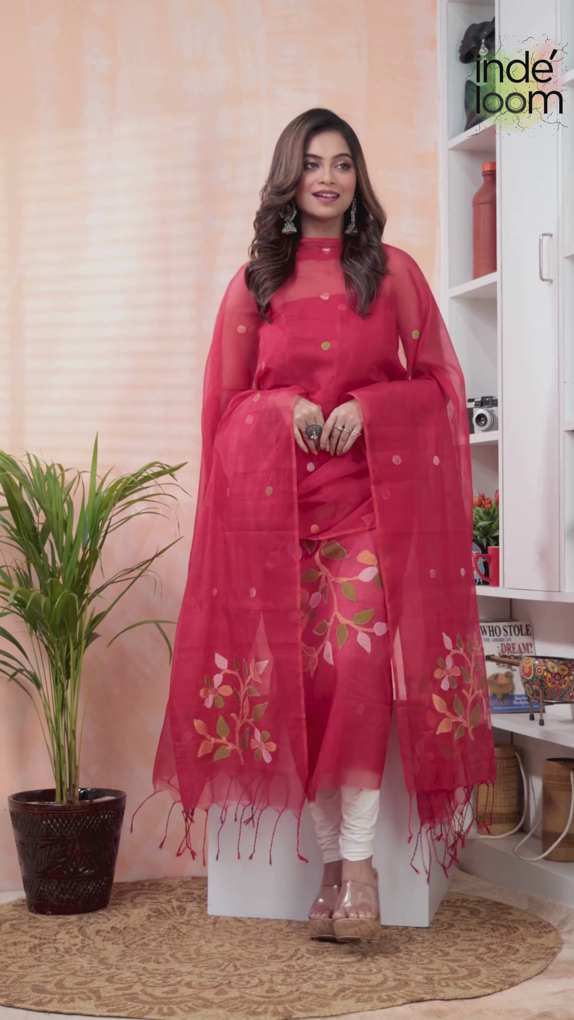 Rose Red | Handloom Jamdani Muslin Unstitched 2-Piece Kurti
