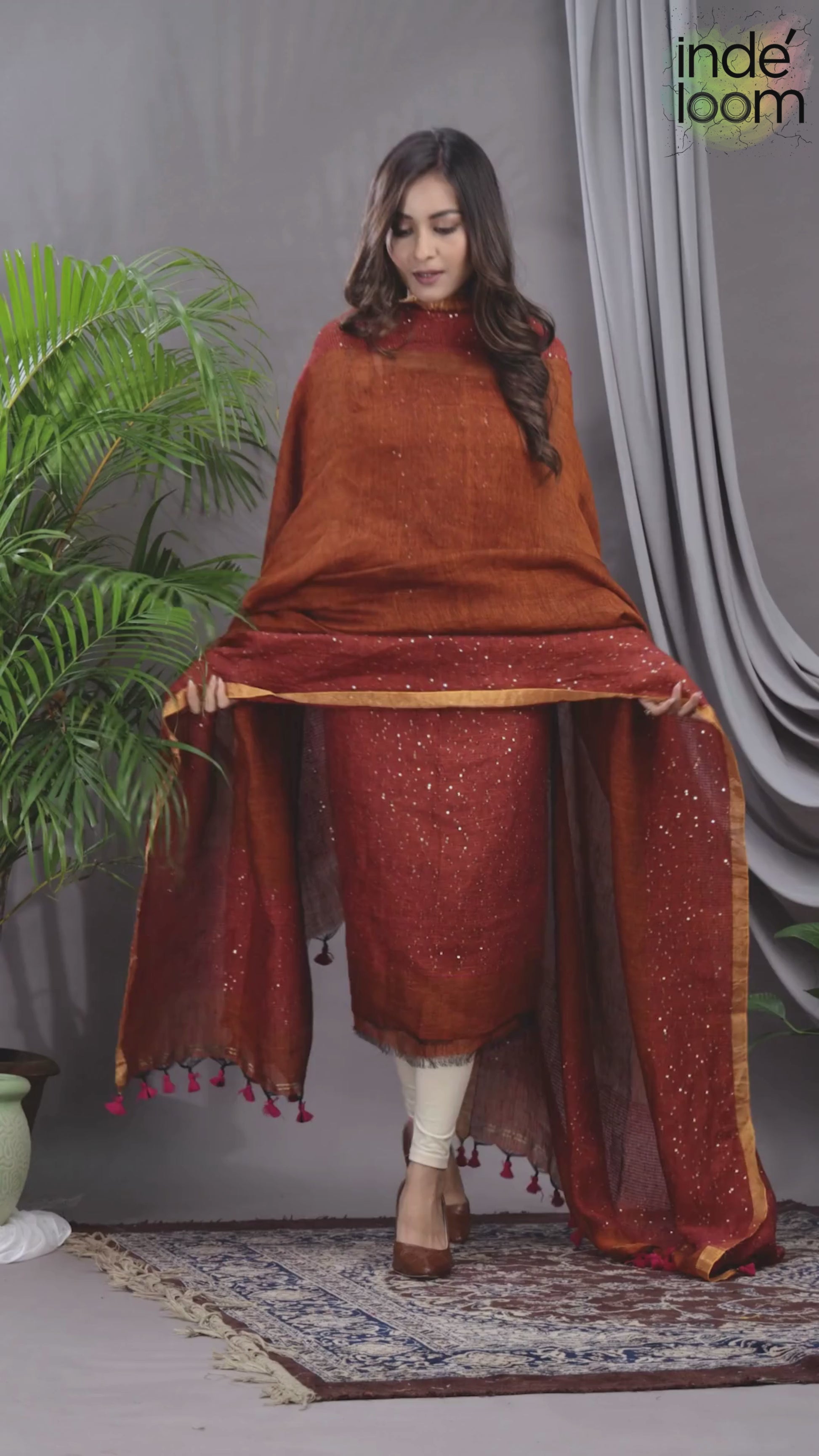 Brick Orange | Handloom Jamdani Linen Unstitched 2-Piece Kurti