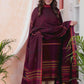 Brick Wine | Handloom Jamdani Muslin Unstitched 2-Piece Kurti | Bhujodi Design
