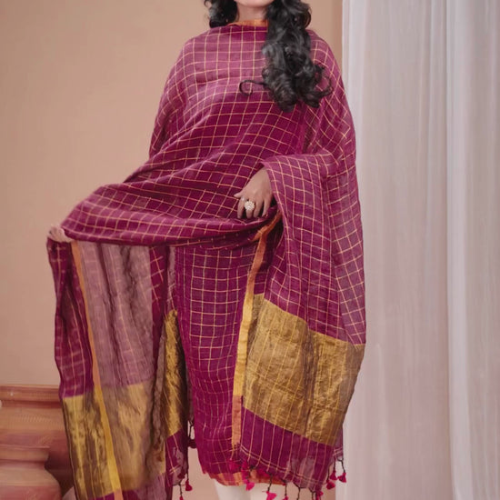 Maroon | Handloom Jamdani Linen Unstitched 2-Piece Kurti