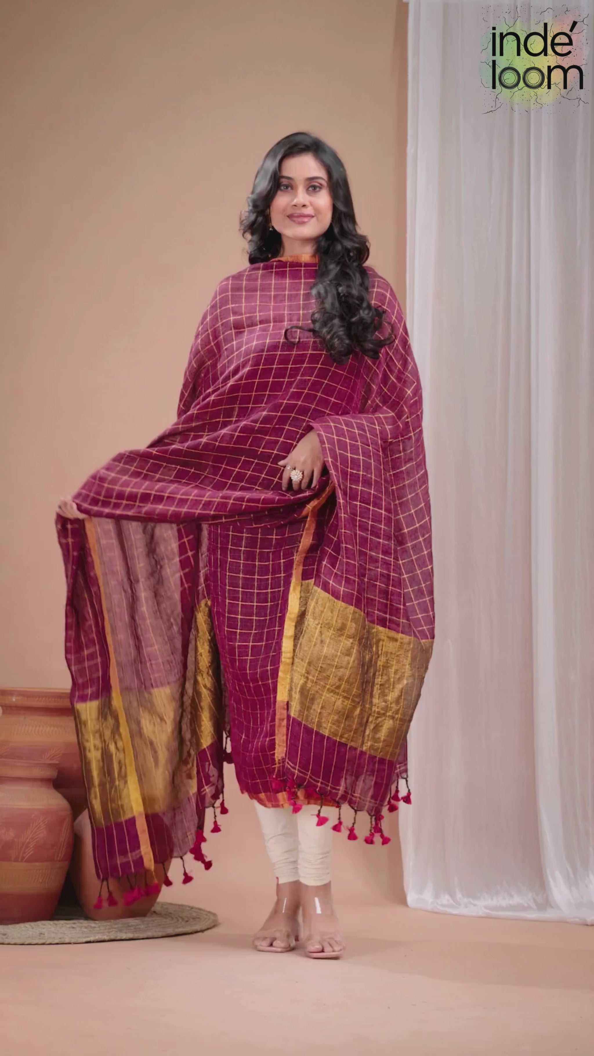 Maroon | Handloom Jamdani Linen Unstitched 2-Piece Kurti