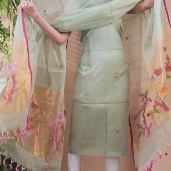 Mint Mist | Handloom Jamdani Muslin Unstitched 2-Piece Kurti 