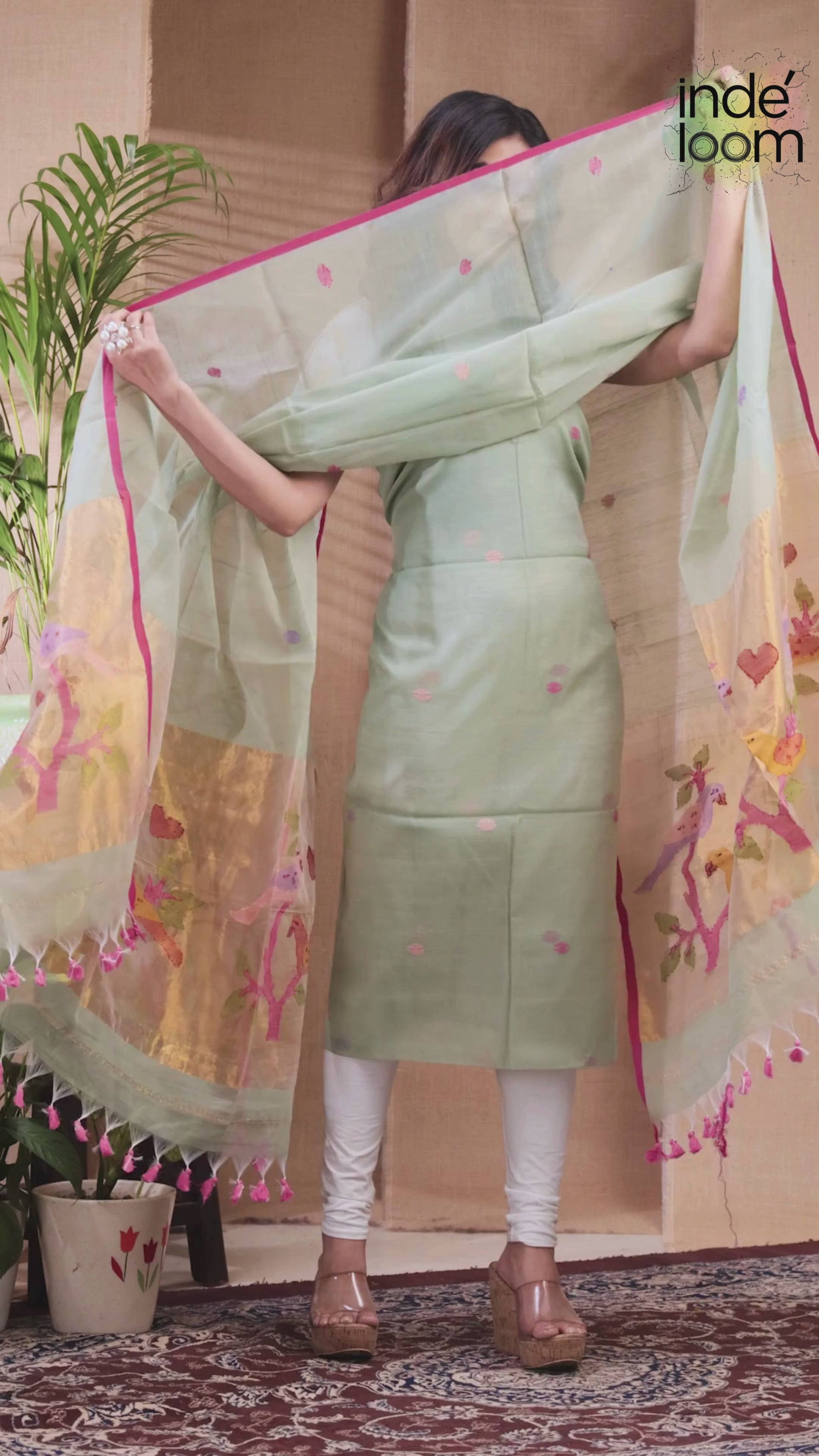 Mint Mist | Handloom Jamdani Muslin Unstitched 2-Piece Kurti 