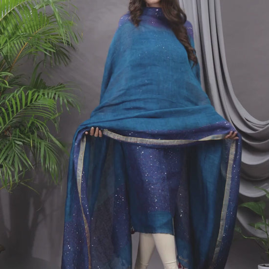 Sapphire Blue | Handloom Jamdani Linen Unstitched 2-Piece Kurti