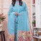 Sky Cyan | Handloom Jamdani Muslin Unstitched 2-Piece Kurti | Paithani Design