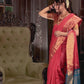 Handloom Korvai Silk Cotton Saree  |  Coral Red
