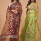 Handwoven Pure Jamdani Silk Saree  |  Lime Green