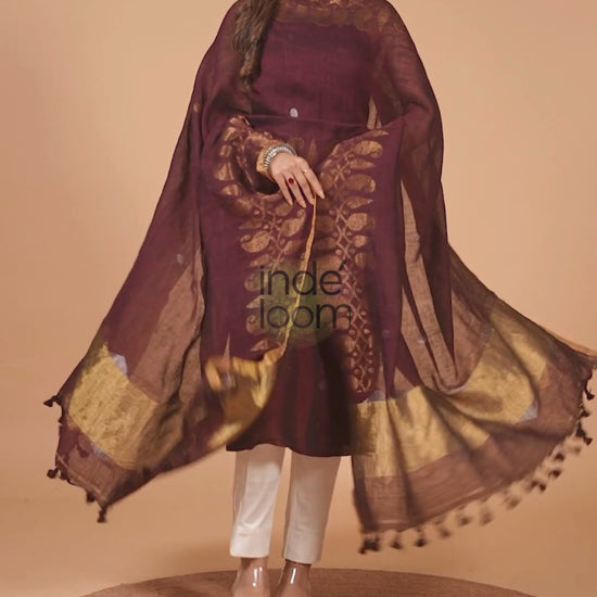Coffee Bean | Handloom Jamdani Linen Unstitched 2-Piece Kurti