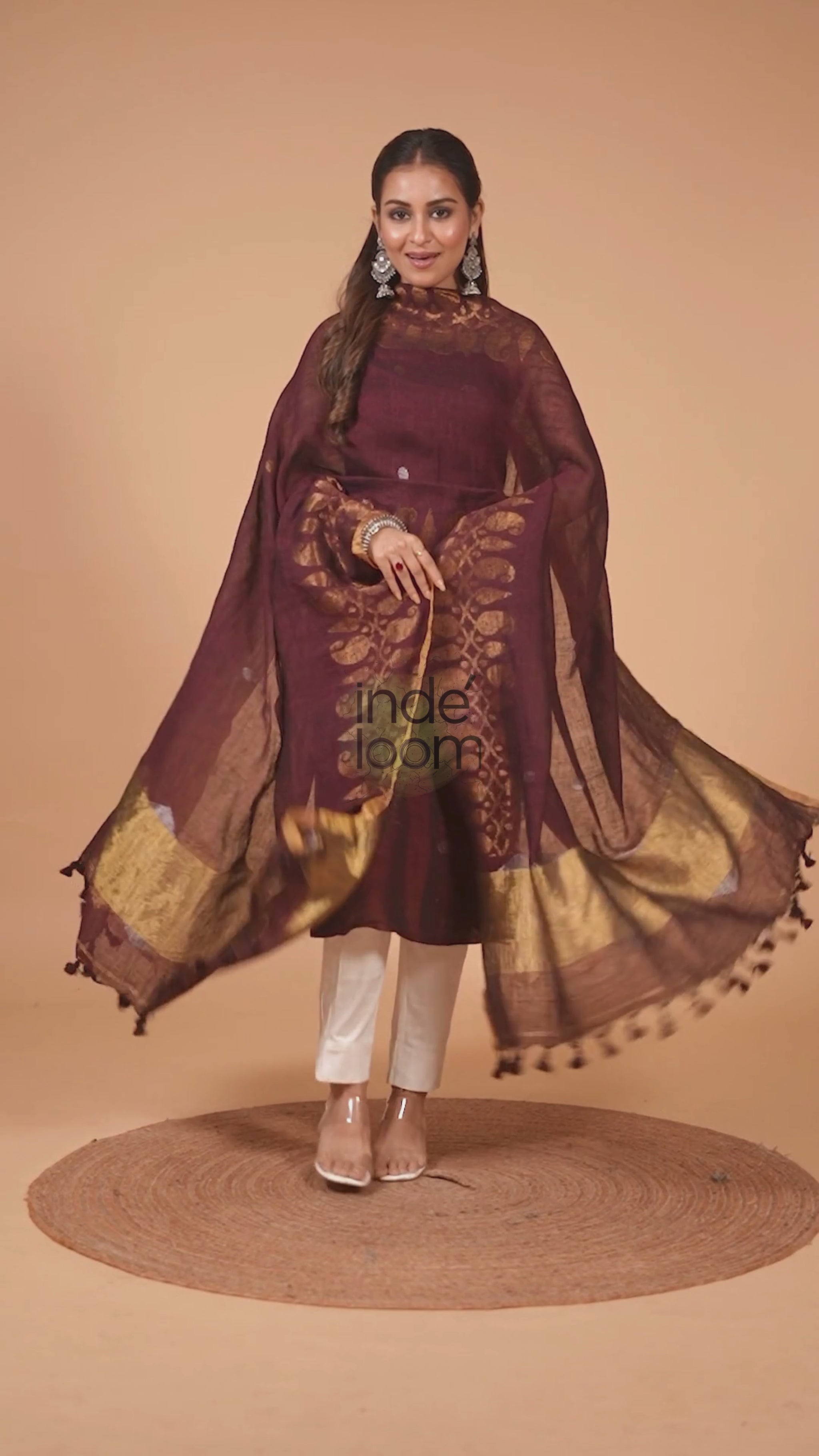 Coffee Bean | Handloom Jamdani Linen Unstitched 2-Piece Kurti
