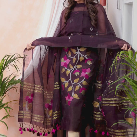 Walnut | Handloom Jamdani Muslin Unstitched 2-Piece Kurti