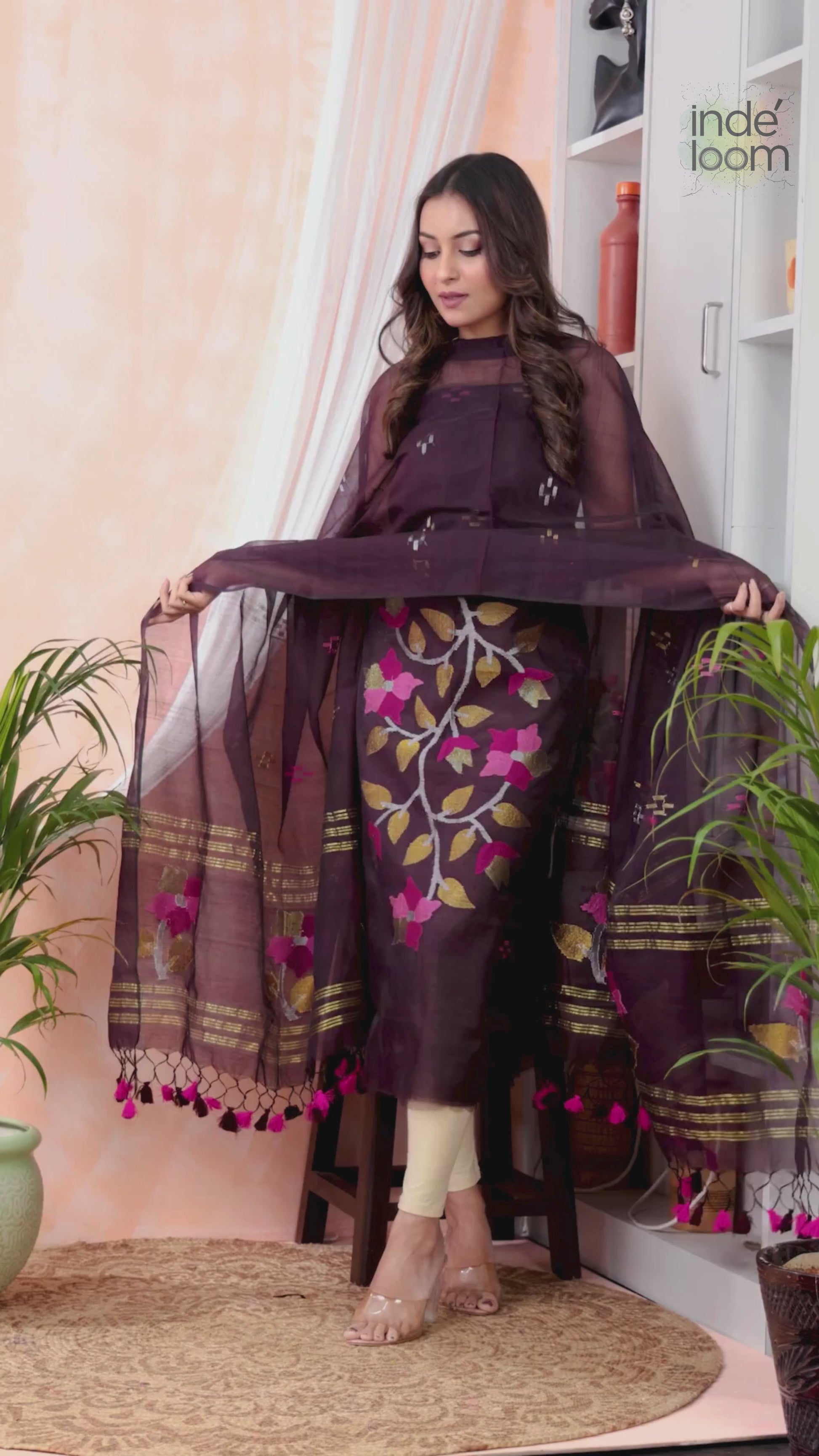 Walnut | Handloom Jamdani Muslin Unstitched 2-Piece Kurti
