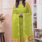 Lime Zest | Handloom Jamdani Muslin Unstitched 2-Piece Kurti | Paithani Design