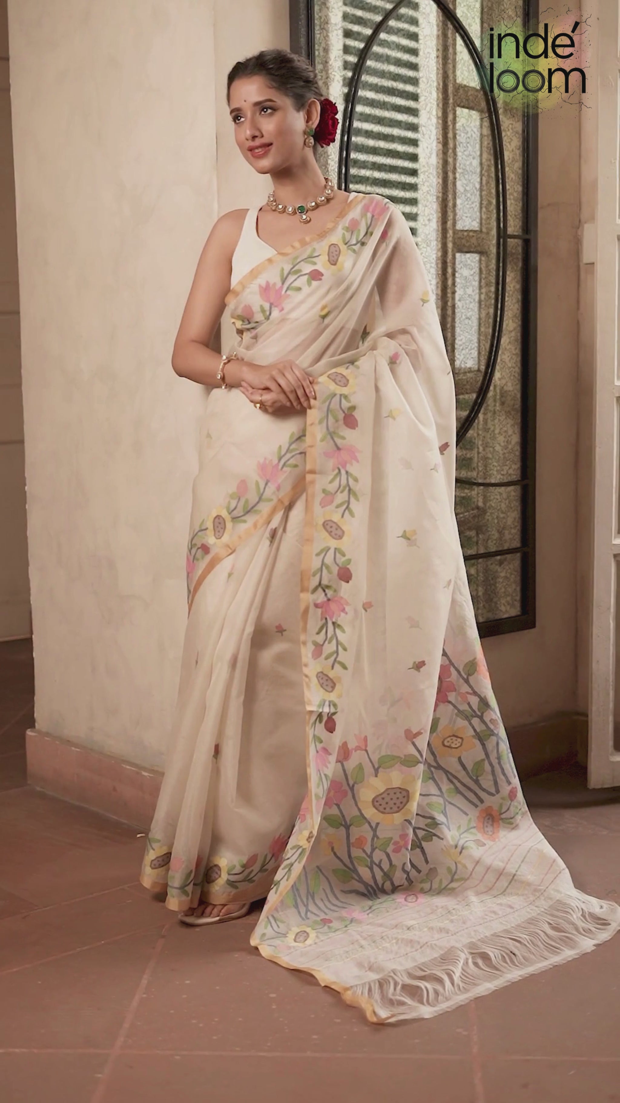 Pearl White Pure Hand Made Jamdani Saree - 101