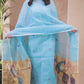 Sky Blue | Handloom Jamdani Muslin Unstitched 2-Piece Kurti | Paithani Design