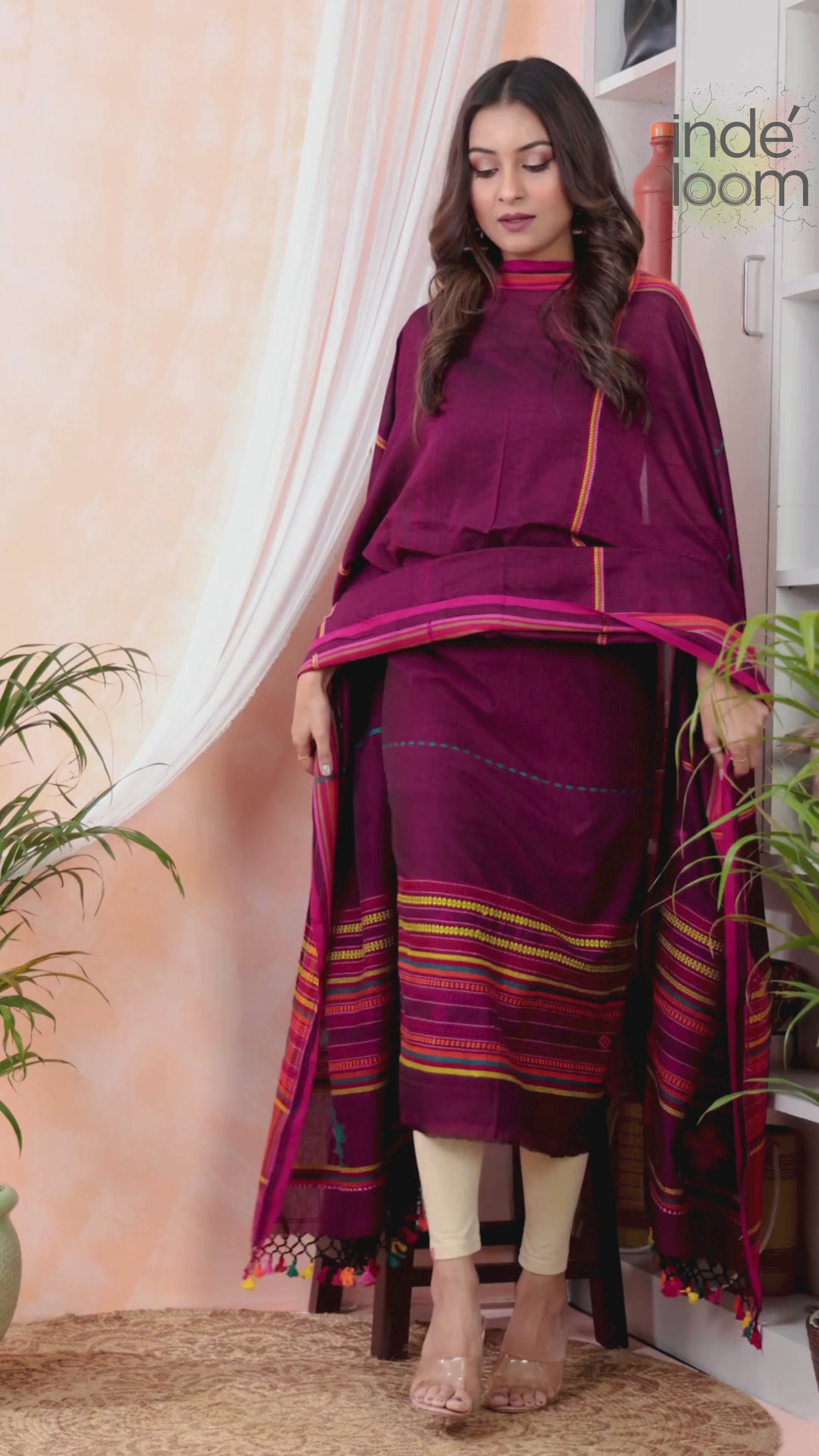 Berry Purple | Handloom Jamdani Muslin Unstitched 2-Piece Kurti | Bhujodi Design