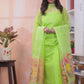 Lime Green | Handloom Jamdani Muslin Unstitched 2-Piece Kurti | Paithani Design
