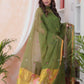 Olive Leaf | Handloom Jamdani Muslin Unstitched 2-Piece Kurti | Paithani Design
