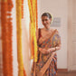 Traditional Handpainted Pen Kalamkari Silk Saree  |  Copper Brown