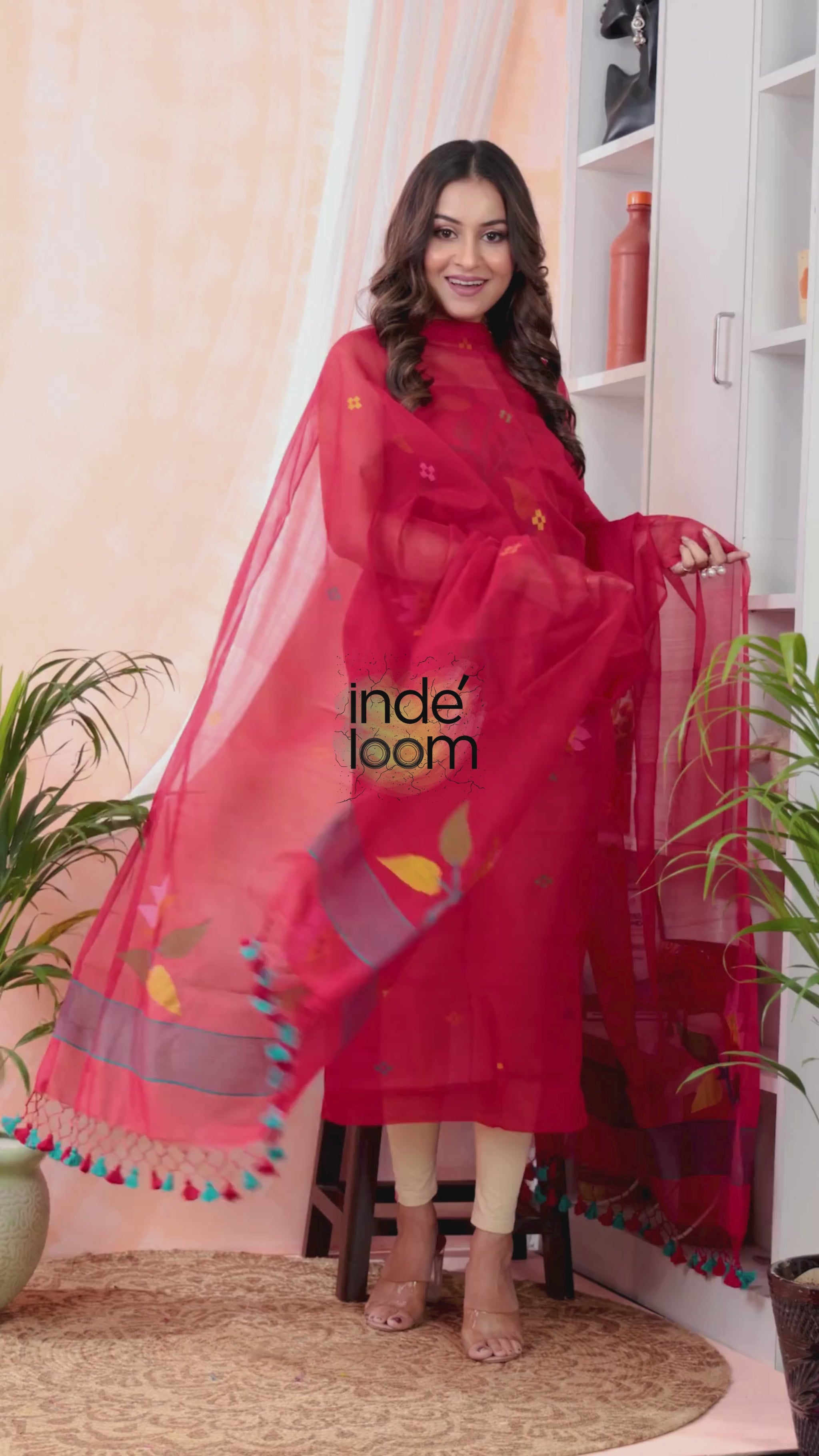 Cherry Flame | Handloom Jamdani Muslin Unstitched 2-Piece Kurti | Tantuj Design