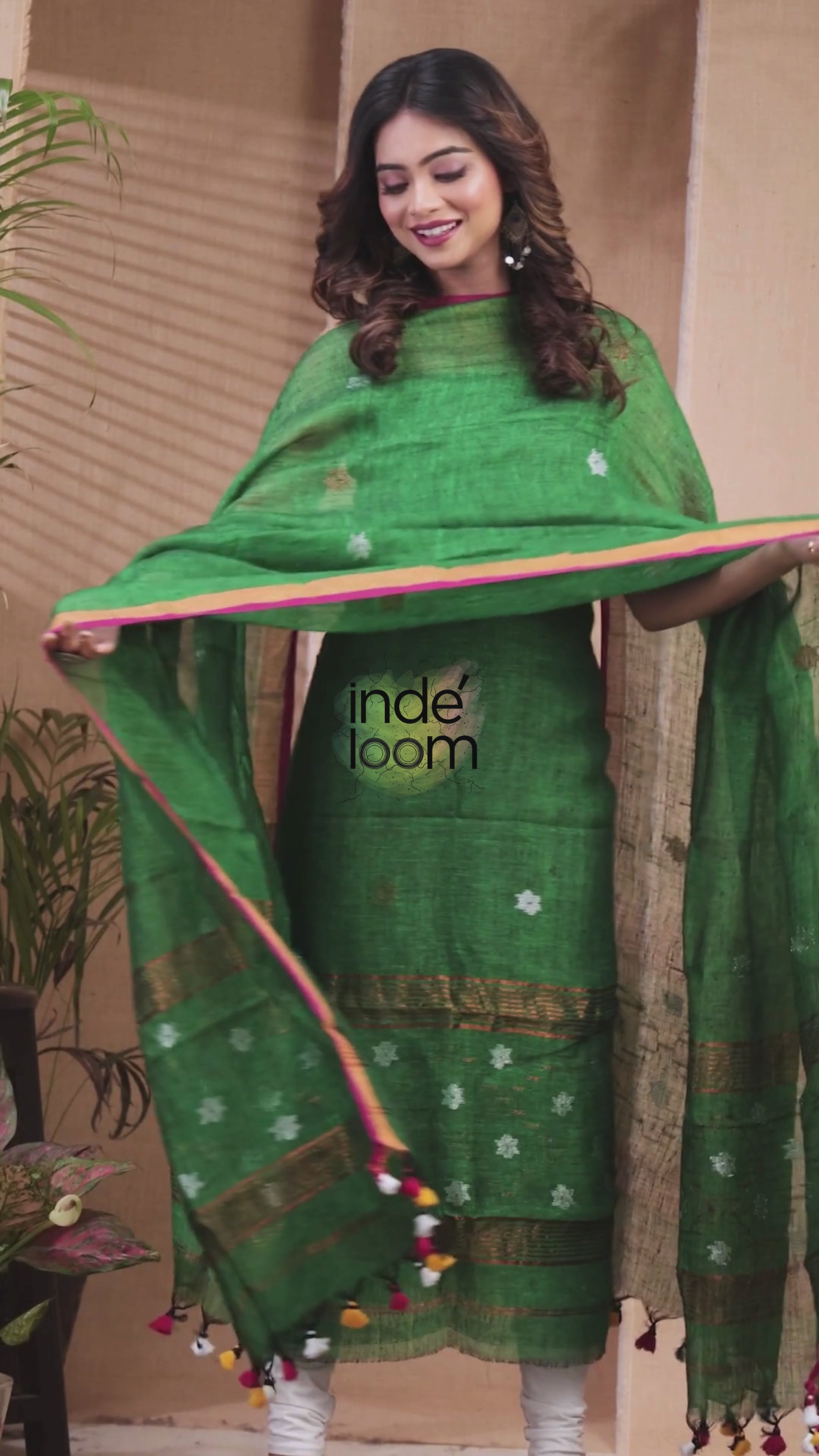 Verdant Jade | Handloom Jamdani Muslin Unstitched 2-Piece Kurti