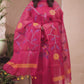 Coral Red | Handloom Jamdani Muslin Unstitched 2-Piece Kurti | Classic Design
