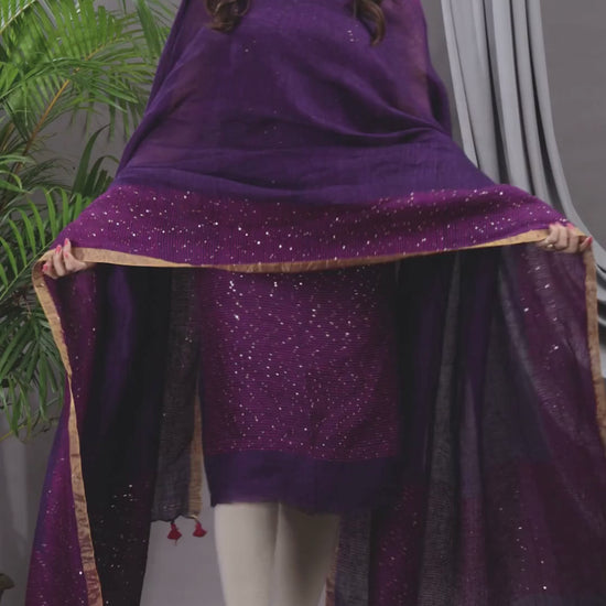 Deep Violet | Handloom Jamdani Linen Unstitched 2-Piece Kurti