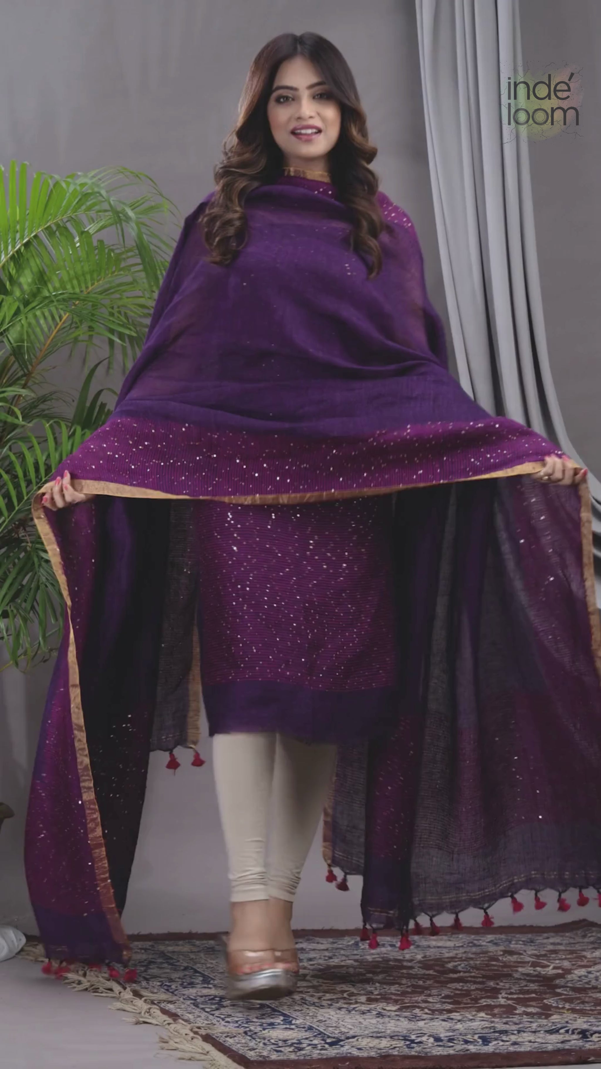 Deep Violet | Handloom Jamdani Linen Unstitched 2-Piece Kurti