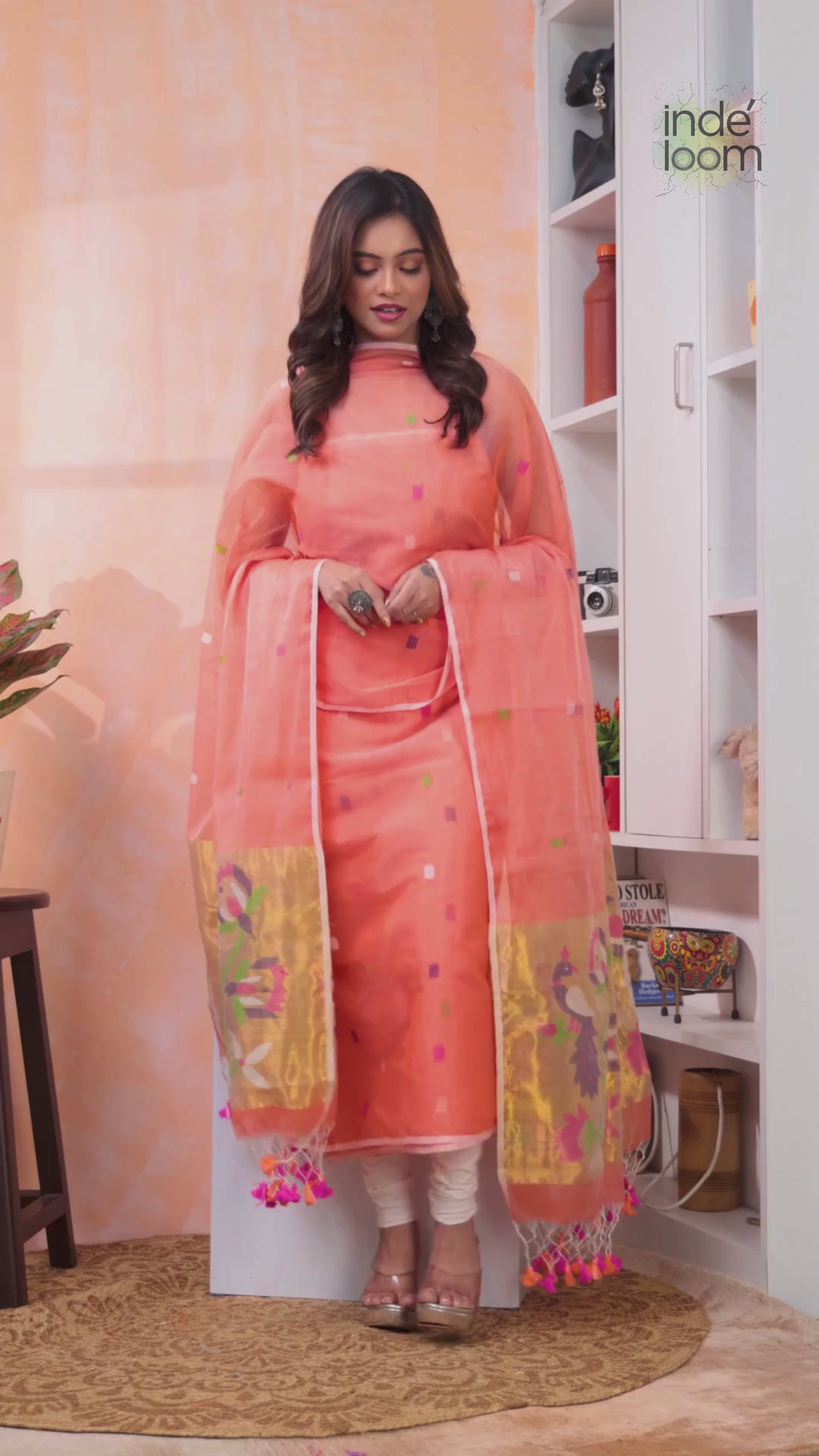 Living Coral | Handloom Jamdani Muslin Unstitched 2-Piece Kurti