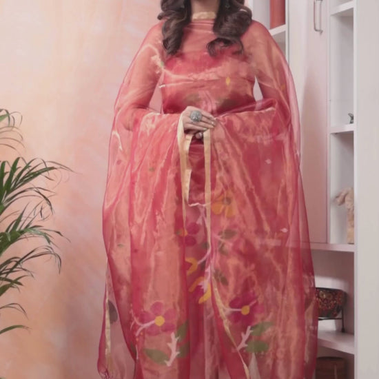 Soft Salmon | Handloom Jamdani Tissue-Silk Unstitched 2-Piece Kurti