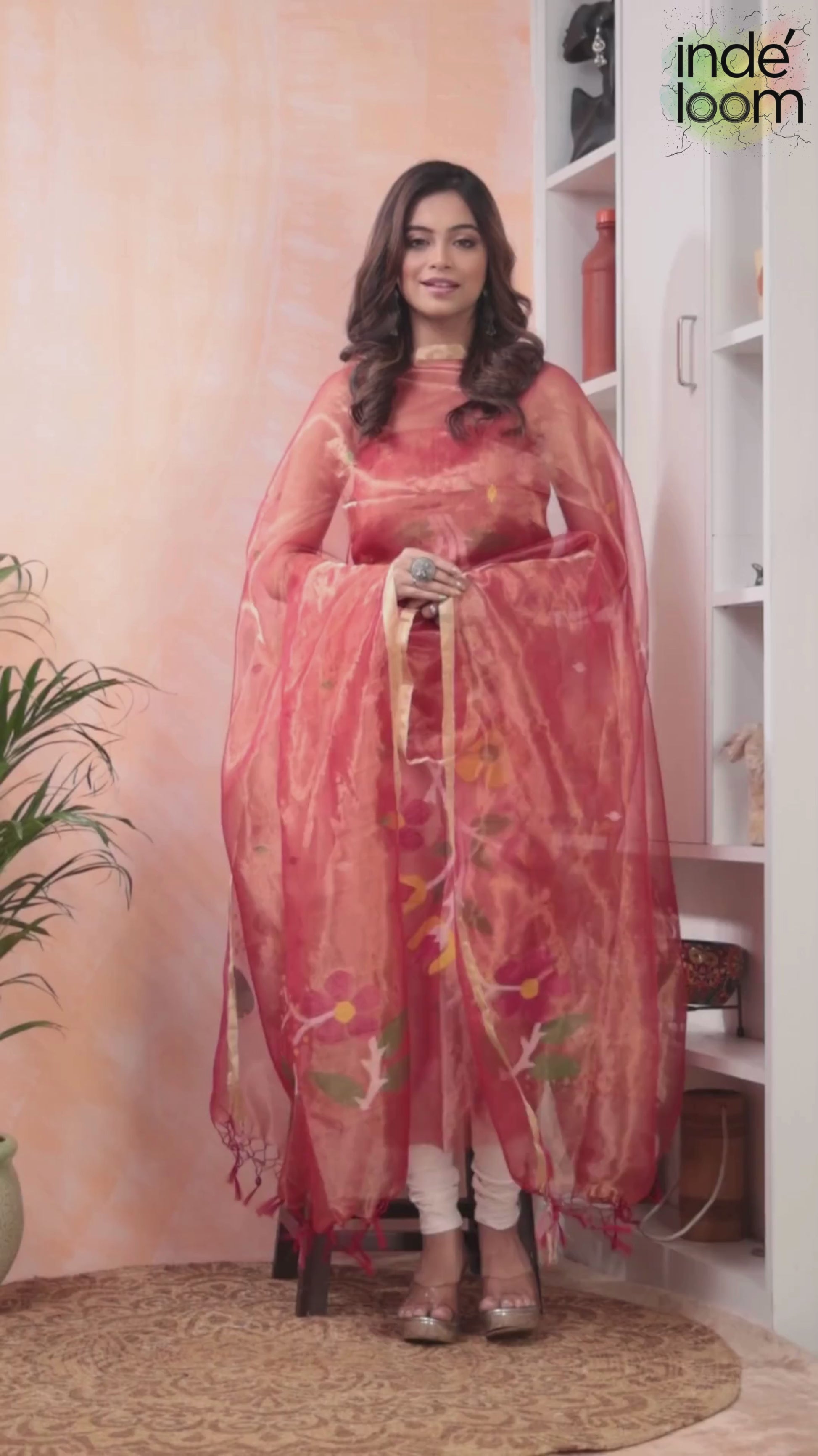 Soft Salmon | Handloom Jamdani Tissue-Silk Unstitched 2-Piece Kurti