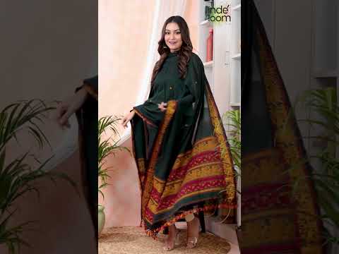 Olive Green | Handloom Jamdani Muslin Unstitched 2-Piece Kurti | Baluchari Design