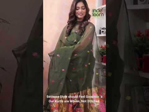 Army Green Paithani Muslin Jamdani 2-Piece Set Kurti Dupatta (UNSTITCHED) -439