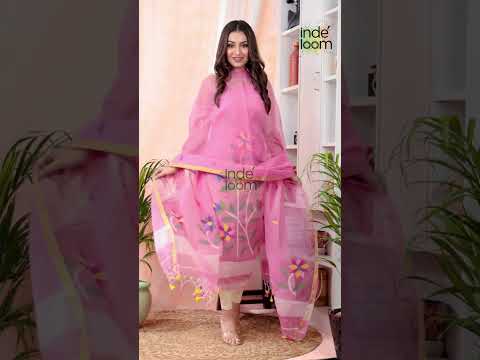 Rose Pink Muslin Jamdani 2-Piece Set Kurti & Dupatta (UNSTITCHED) -471