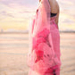 Dark Pink Florals on Organza Hand-painted Saree-009 - indeloom