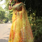 Red Poppeis on Yellow Organza Hand-painted Saree-072