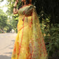 Red Poppeis on Yellow Organza Hand-painted Saree-072