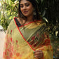 Red Poppeis on Yellow Organza Hand-painted Saree-072