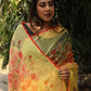 Red Poppeis on Yellow Organza Hand-painted Saree-072