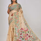 Cream Lotus Garden & Leafs Silk Jamdani Saree-021 - indeloom