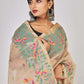 Cream Lotus Garden & Leafs Silk Jamdani Saree-021 - indeloom